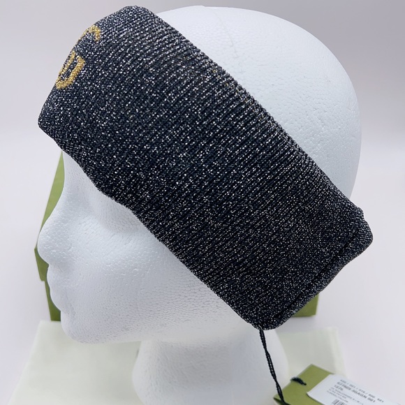 ❌SOLD❌NWT Authentic GUCCI Black Metallic Lurex Headband Logo GG Size M (57cm) - Picture 7 of 12